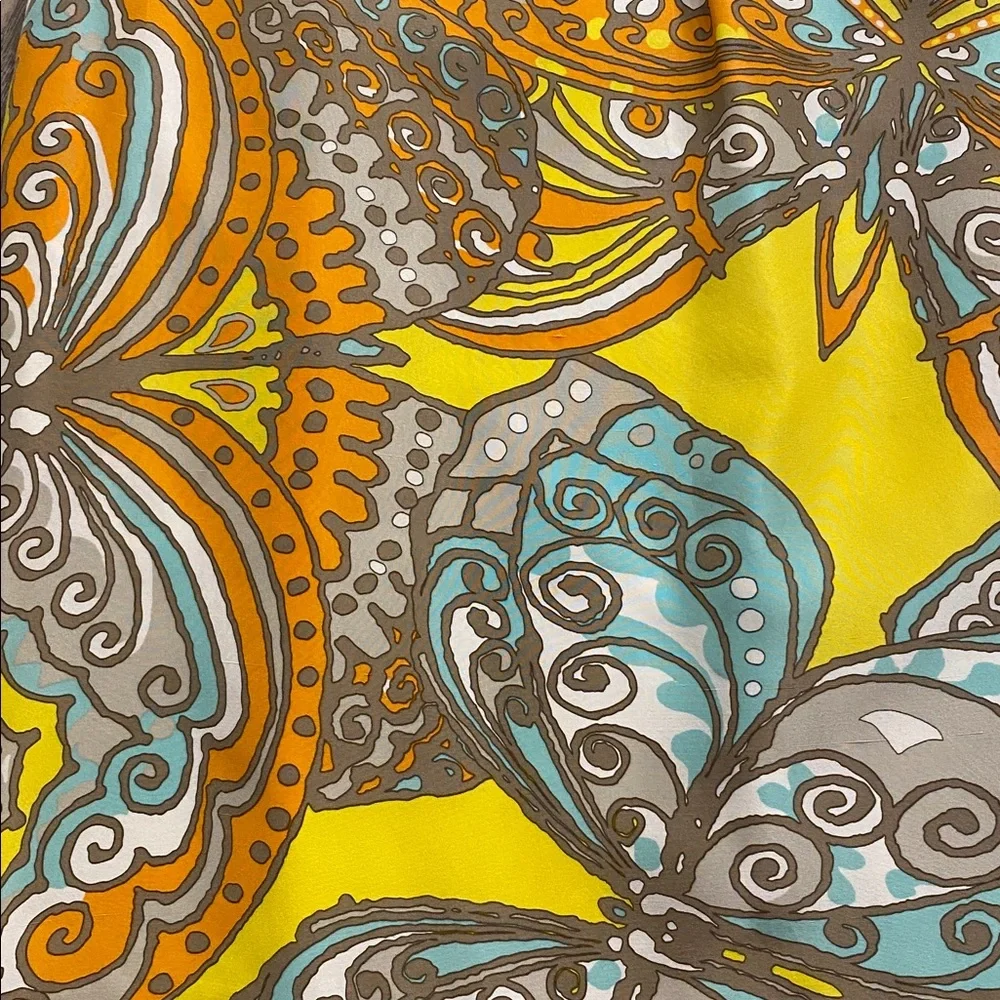 Kate Spade Silk Butterfly Shift Dress Teal Amber Citrus LARGE
